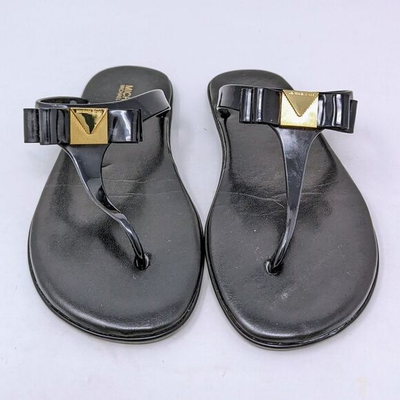 MICHAEL KORS KAYDEN JELLY FLIP FLOPS‎ SANDALS with BOW Black Size 5 - Picture 3 of 5